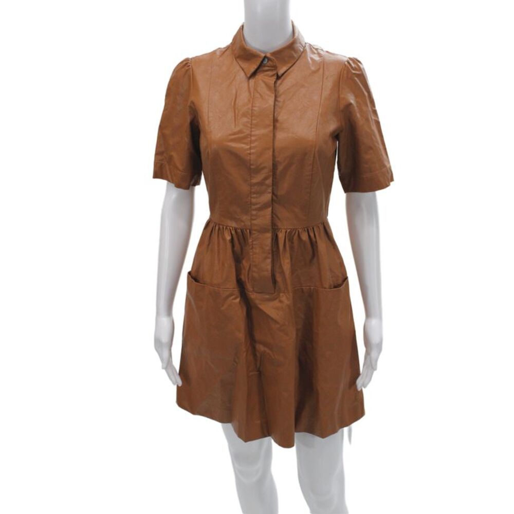 Tyler Boe Women Shirt Dress Mini Brown Viscose Short Sleeve Size XS